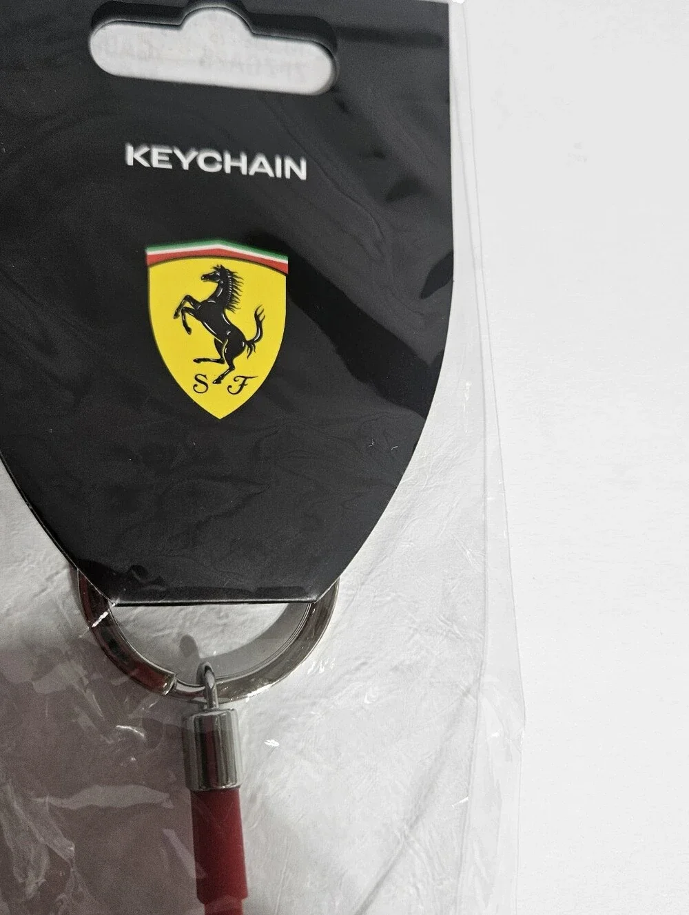 Ferrari Red and Black Round Tire Logo Keychain